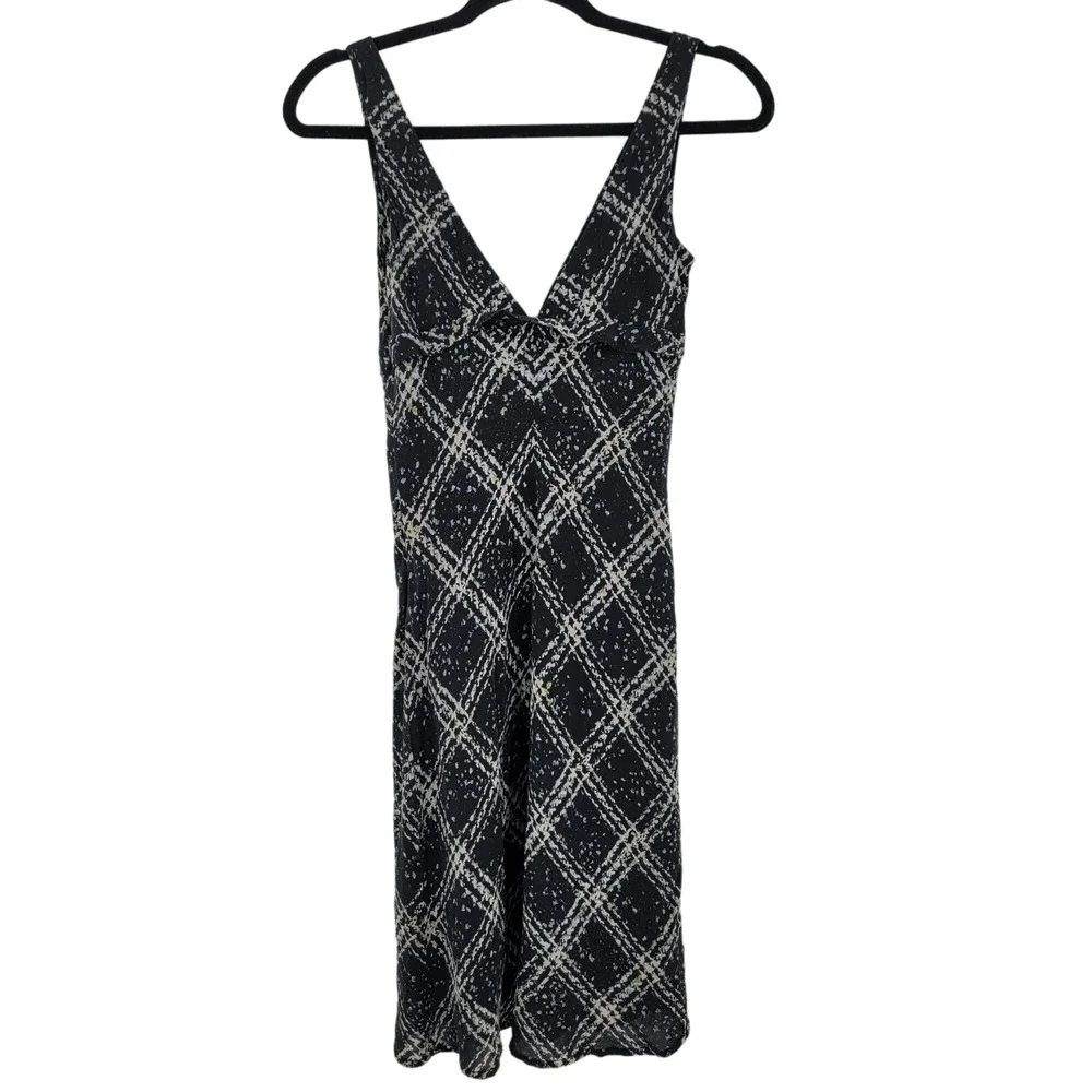 Vtg Victoria's Secrets Silk Baby Doll Plaid Slip Dress Sz 4‎ Black Midi Grunge